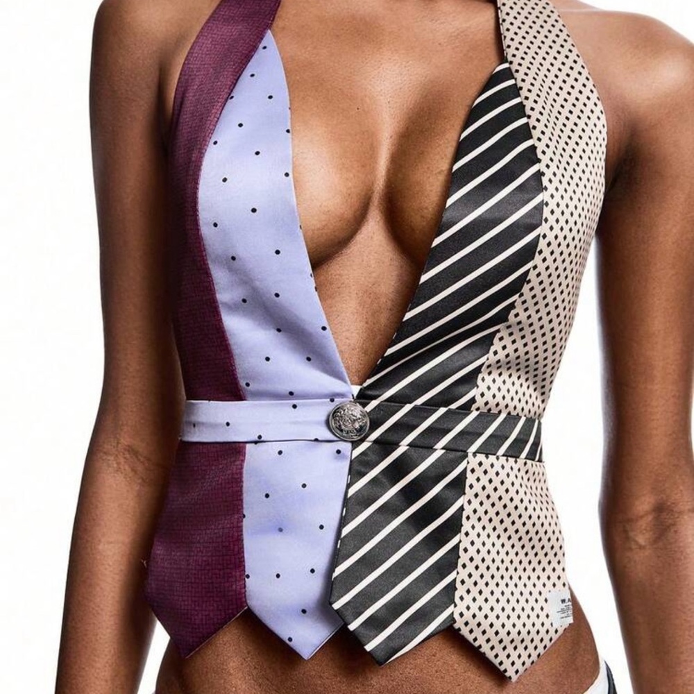 Statement Patchwork Tie Halter Vest Top | Size M … - image 10